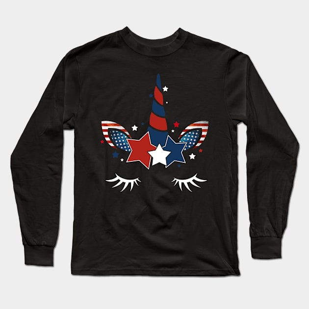Patriotic Unicorn American Flag 4th Of July Gift Long Sleeve T-Shirt by Kaileymahoney